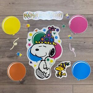 Vintage Peanuts Snoopy Woodstock Magnets Happy Birthday Set Fridge Large Rare